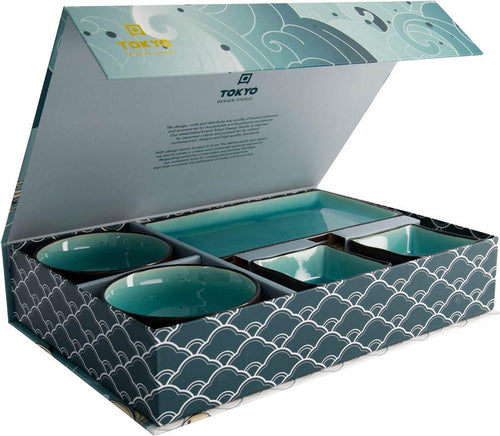 Zwart/Turquoise Sushiset – Glassy Turquoise – Set van 8 stuks