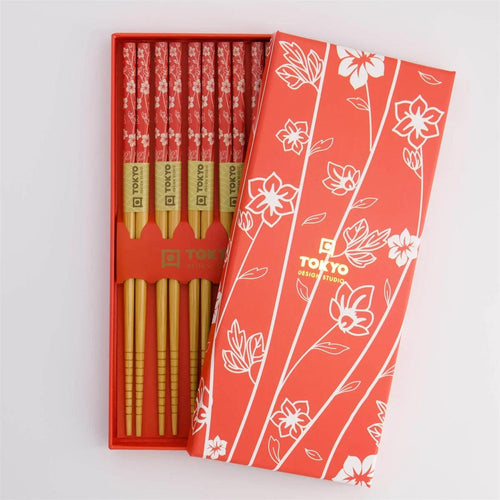 Eetstokjes 'Red Flower' set van 5