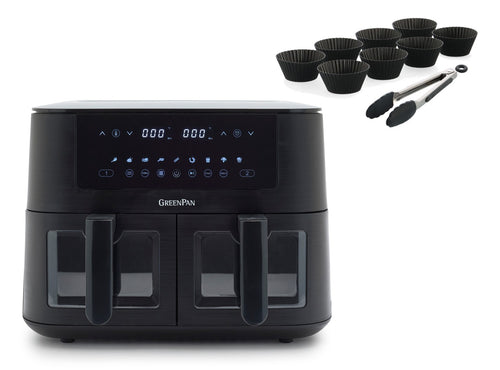 Greenpan Bistro Airfryer DUAL XL 2x 4L Körbe + 8 Muffinformen + Zange