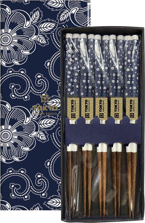Tokyo Design Studio Eetstokjes 'Blue Flower' set van 5