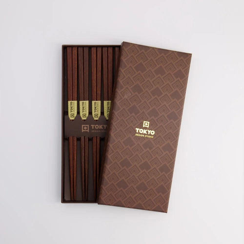 Eetstokjes 'Square Brown' set van 5
