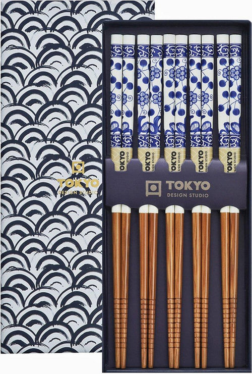 Tokyo Design Studio Eetstokjes 'Golven Blauw' set van 5