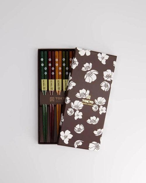 Eetstokjes 'Black & White Flower' set van 5