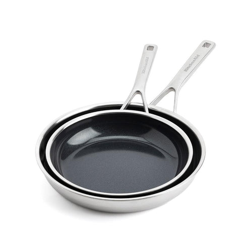 KitchenAid Koekenpannenset 24/28cm Tri-ply RVS met keramische anti-aanbaklaag