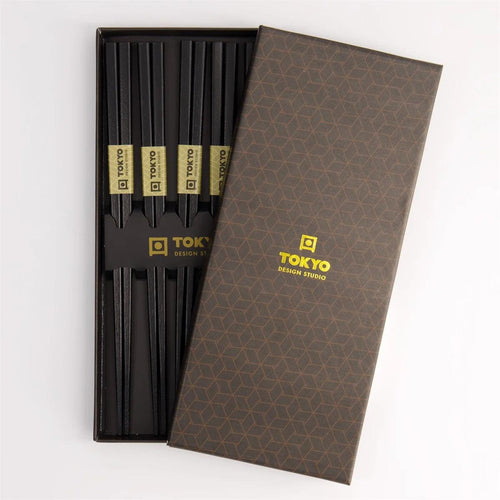 Eetstokjes 'Square Black' set van 5