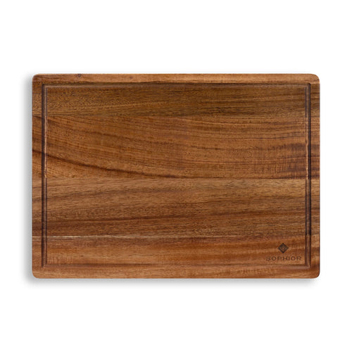 SOPHIOR Schneidebrett aus Akazienholz mit Saftrille - Groß 42x30x2,5cm