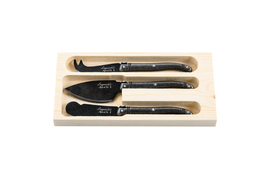 Laguiole Style de Vie Kaasmessen Kaasmessenset 3-delig Stonewash Premium 8718719303740 KaasBlackStone3Del afbeelding