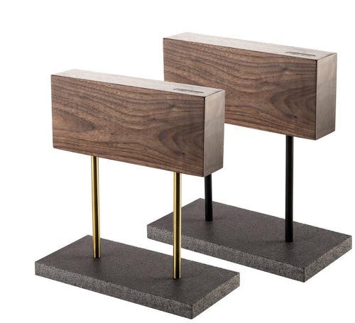 Laguiole Style de Vie Messenblokken Magnetisch messenblok Walnoot met natuurstenen voet 8720039624771 MagnWalSteen afbeelding