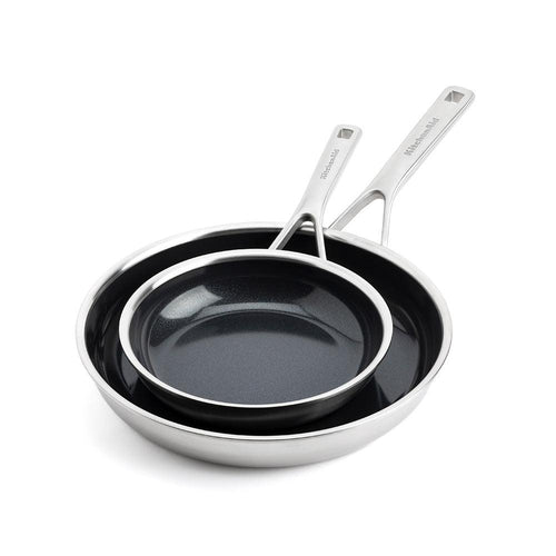KitchenAid Koekenpannenset 20/28cm Tri-ply RVS met keramische anti-aanbaklaag