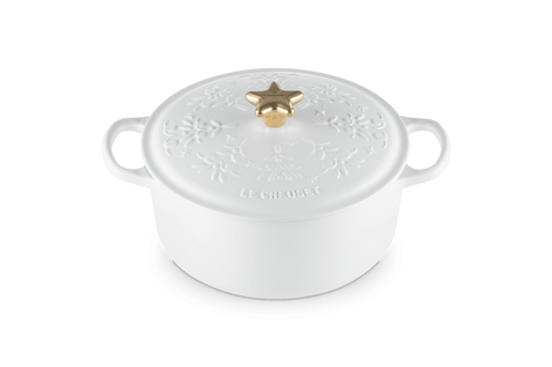 Le Creuset Schmortopf mit Weihnachtsbaum-Relief, weiß, Ø 24 cm / 4,2 l