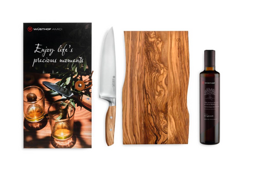 Wüsthof Geschenkset Kochmesser 20 cm, Schneidebrett und Olivenöl 'Amici'