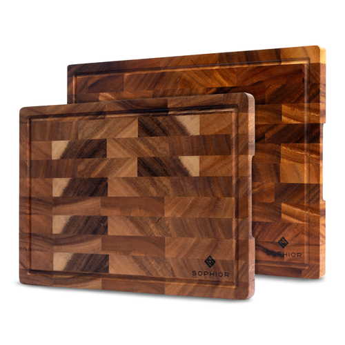 SOPHIOR Snijplankenset Walnoot – met Sapgeul en Handvaten – 42×35×2 cm & 35×25×2 cm