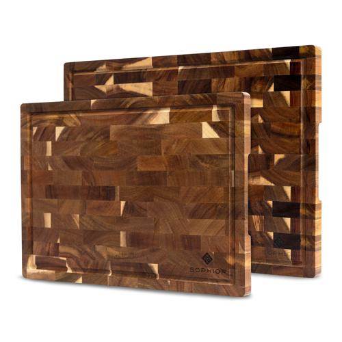 SOPHIOR Snijplankenset Acacia met Sapgeul en Handvaten – 42×35×2 cm & 35×25×2 cm