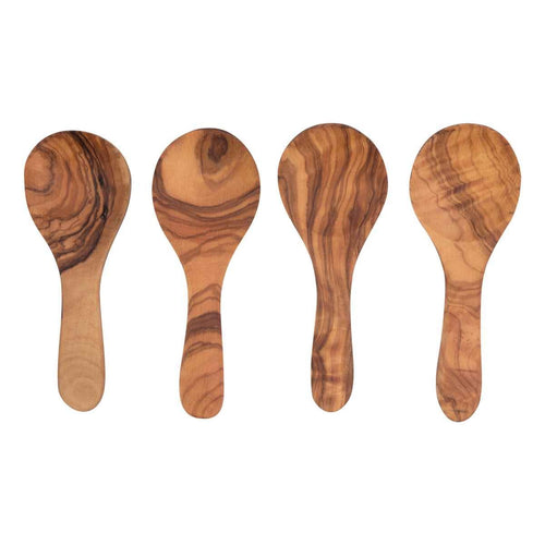 Schüsseln und Teller, Tapaslöffel aus Olivenholz, 4 Stück.