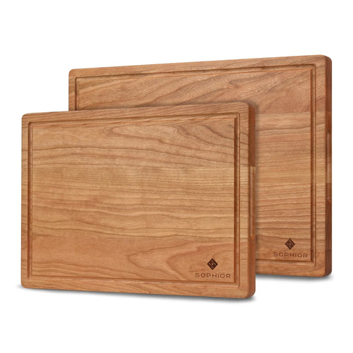 Sophior Schneidebrett-Set Kirschholz - mit Saftrinne und Griffen - 35x25x2,5 & 42x30x2,5cm