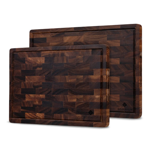 SOPHIOR Snijplankenset Walnoot – met Sapgeul en Handvaten – 42×35×2,5 cm & 35×25×2,5 cm