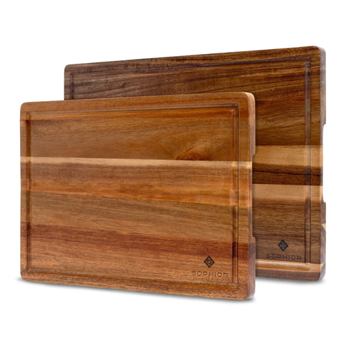 SOPHIOR Snijplankenset Acacia - Met Sapgeul en Handvaten 42×35×2,5 cm & 35×25×2,5 cm