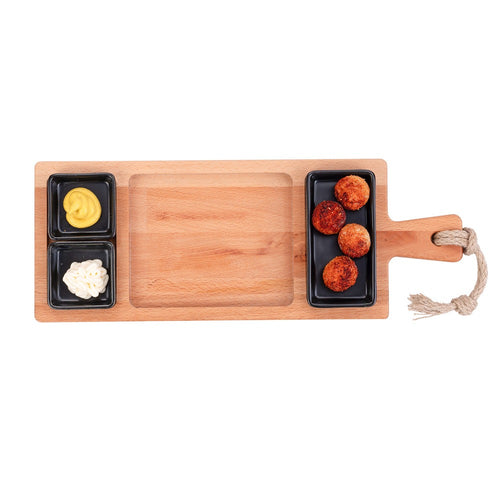 Bowls and Dishes Puur Hout | Beuken Foodplank 49 cm 3 vak 3 schaaltjes zwart