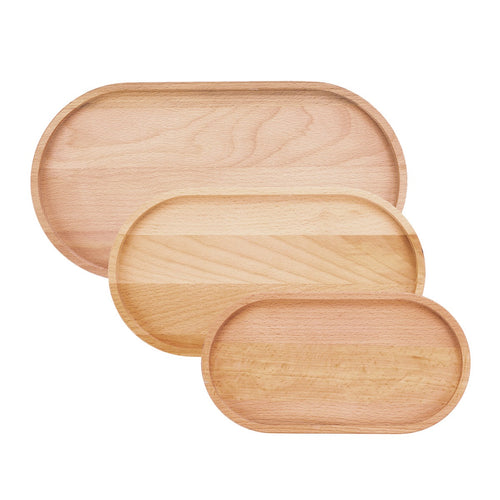 Schüssel- und Teller-Set, 3 Serviertabletts aus reinem Holz, oval (S/M/L)