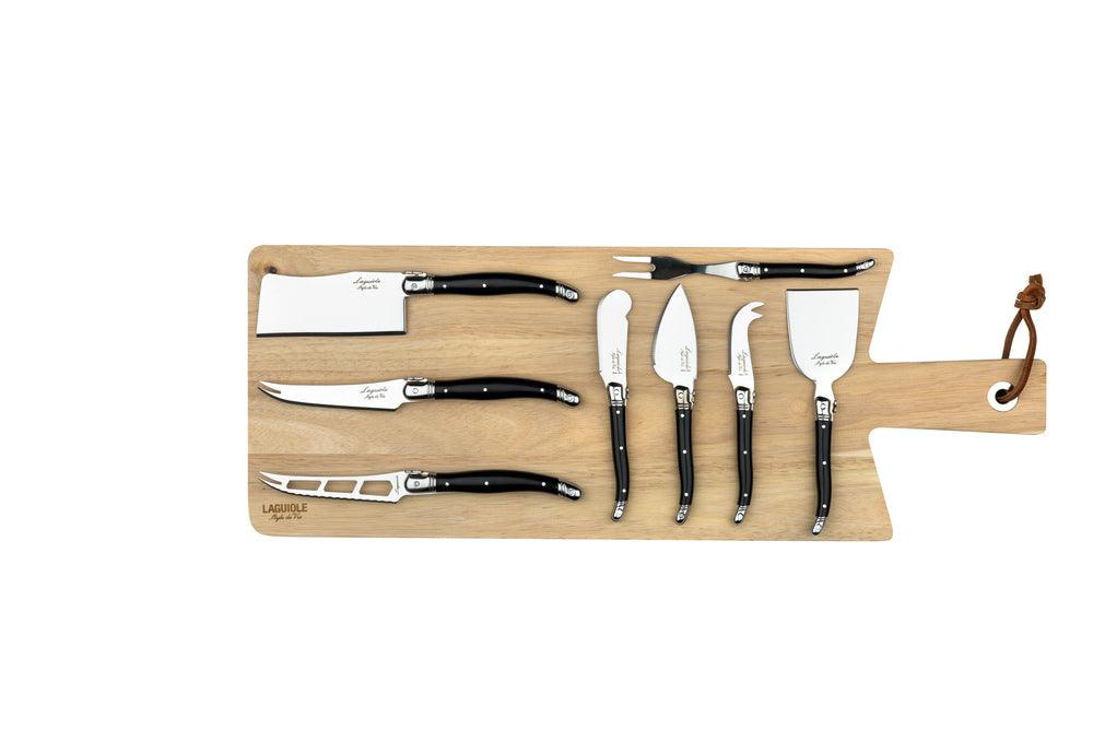 Laguiole Style de Vie 8 Käsemesser Schwarz mit Servierbrett aus Holz 'Premium Line'